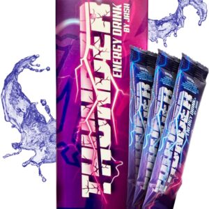 THUNDER energy drink by JASH: Caja de 10 sobres, 0.5 fl oz cada una. Bebida botánica tropical en sobres con guaraná, té verde, palmera de durazno y borojó. Formato líquido.