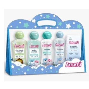 Arrurru Kit Abuelita Azul - Colonia Azul 7.4 fl oz - Champú Cabello Claro 7.4 fl oz - Baño Líquido 7.4 fl oz - Crema Original 7.4 fl oz - Crema Protectora para la Colita del Bebé 2.12 oz.