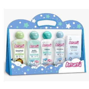 Arrurru Kit Abuelita Azul - Colonia Azul 7.4 fl oz - Champú Cabello Claro 7.4 fl oz - Baño Líquido 7.4 fl oz - Crema Original 7.4 fl oz - Crema Protectora para la Colita del Bebé 2.12 oz.
