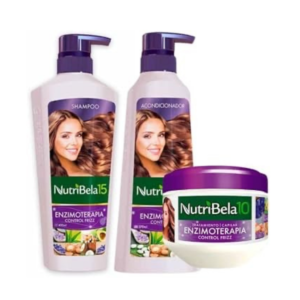 Nutribela 10 Enzimoterapia (paquete de 3) Nutribela Champú Enzimoterapia 13.5 fl oz + Nutribela Acondicionador 13.5 fl oz + Nutribela Tratamiento 300mL, nutribela 15 Champú y acondicionador