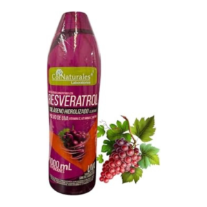 Suplemento líquido de resveratrol – 33.8 fl oz | Colágeno hidrolizado, elastina, polvo de uva, vitamina C y E, biotina | Sabor a uva | Sin azúcar | 33 porciones