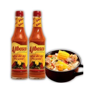 AJIBASCO - SALSA DE AJI PICANTE - Salsa picante Ajibasco incluye 2 Botellas (3.38 Oz- 3.53 oz) - ideal para Carnes, Sancochos, Sopas, Burritos, Tacos - Despensa Colombiana.
