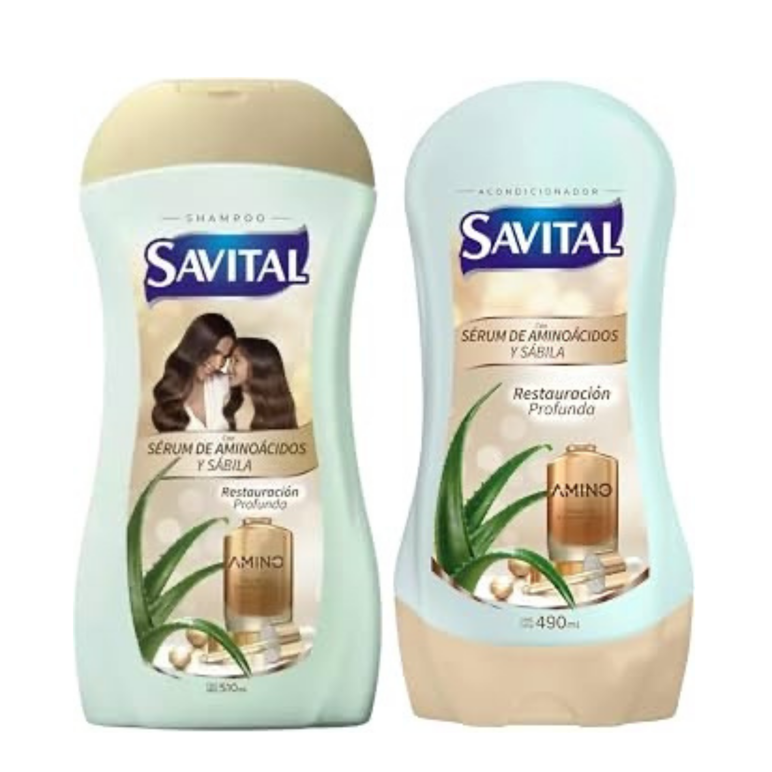 Savital Champú (17.2 fl oz) y acondicionador (16.6 fl oz) Set con suero de aminoácidos y aloe - Dúo diario de cuidado del cabello para cabello suave, liso y brillante
